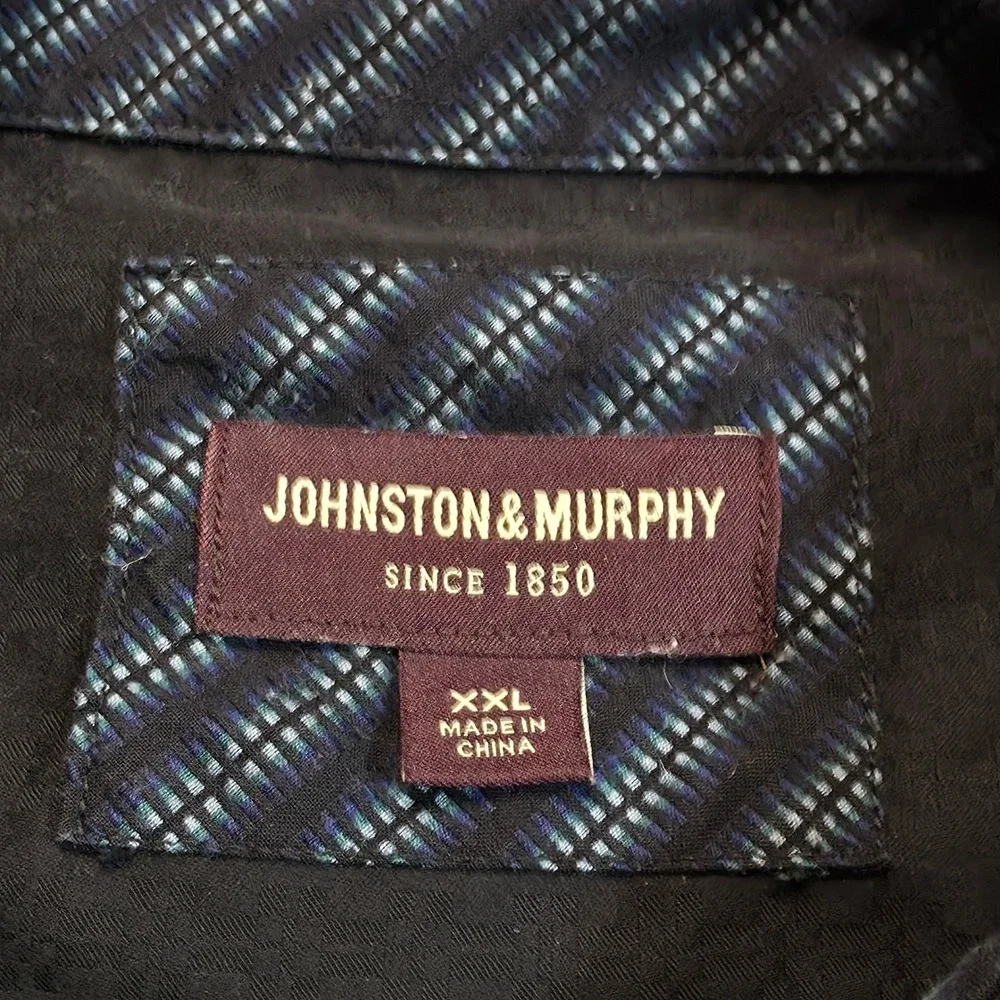 JOHNSTON‎ & MURPHY Mens Black Textured Stripe Long Sleeve Button Up Shirt XXL